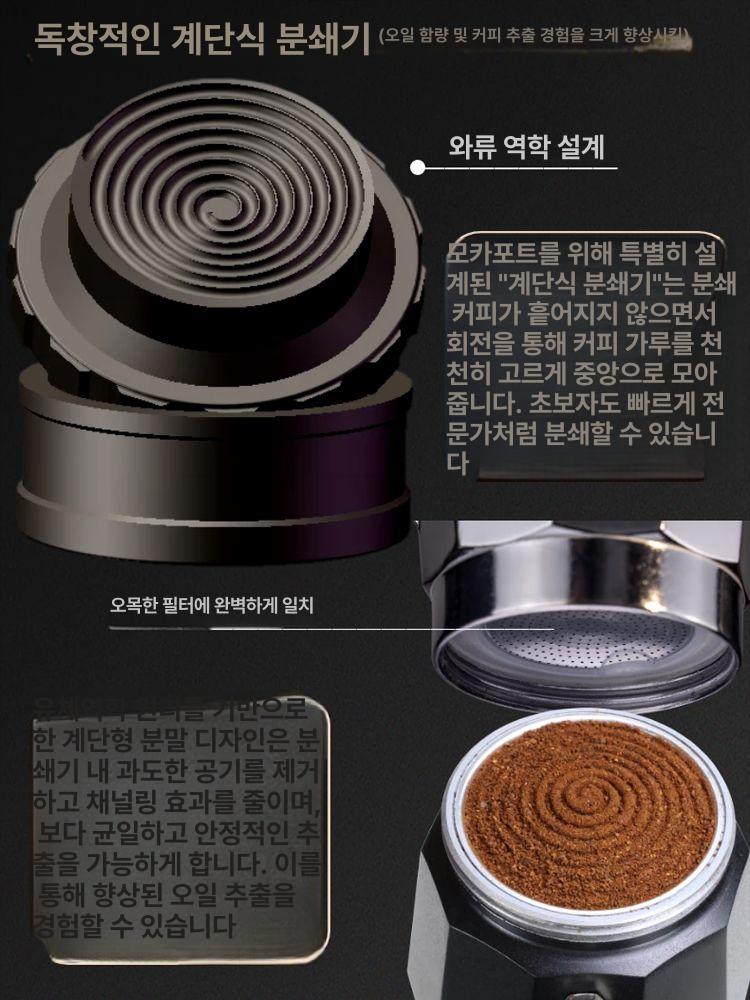 모카포트 커피탬퍼 홈카페 바리스타 템퍼 압력 원두 커피 비로디더블밸브2컵싱글밸브3컵 - 상세 이미지 3