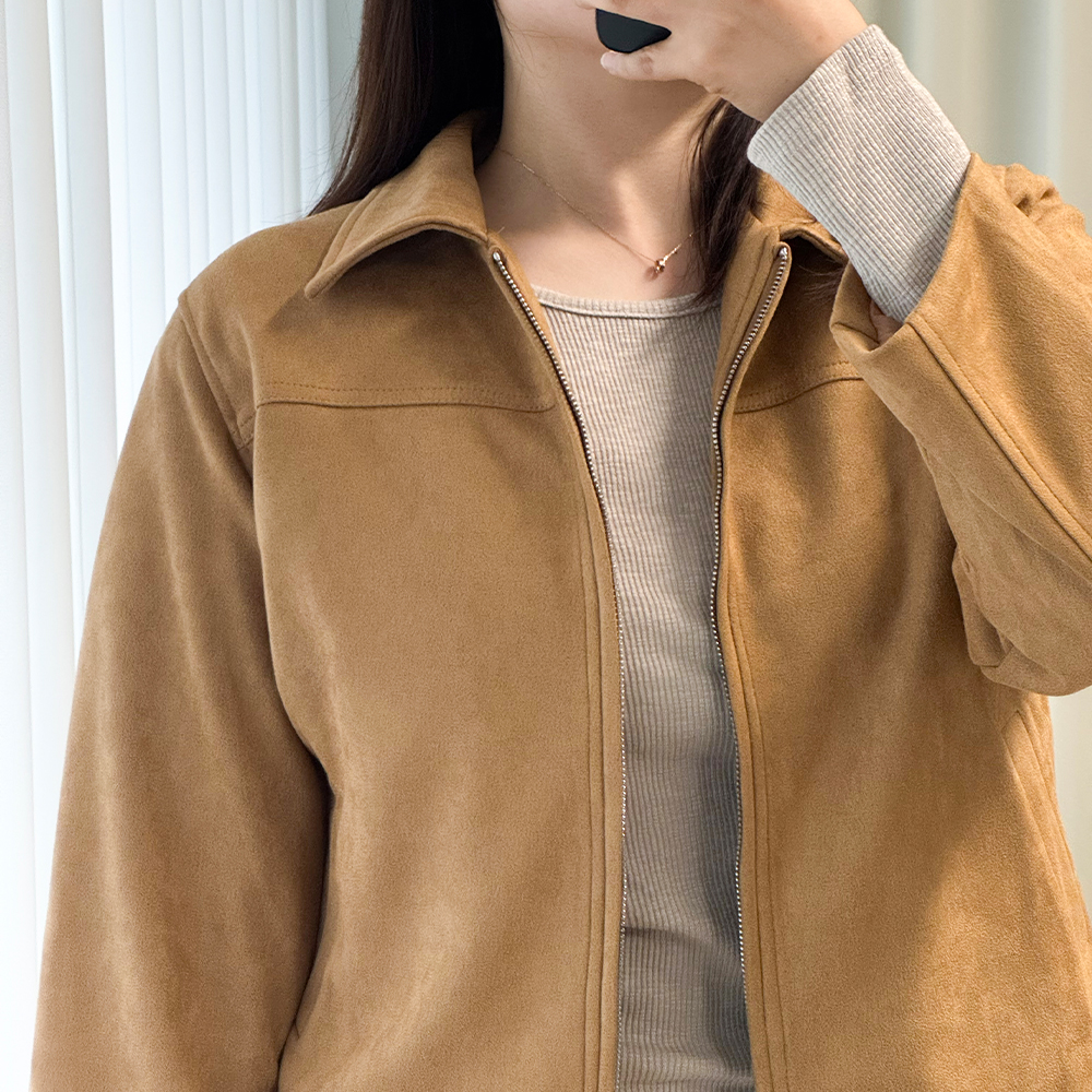 여성 스웨이드자켓 루즈핏 간절기 가을 아우터 카라 집업자켓 여자 가을 점퍼 - 2color - 상품 이미지