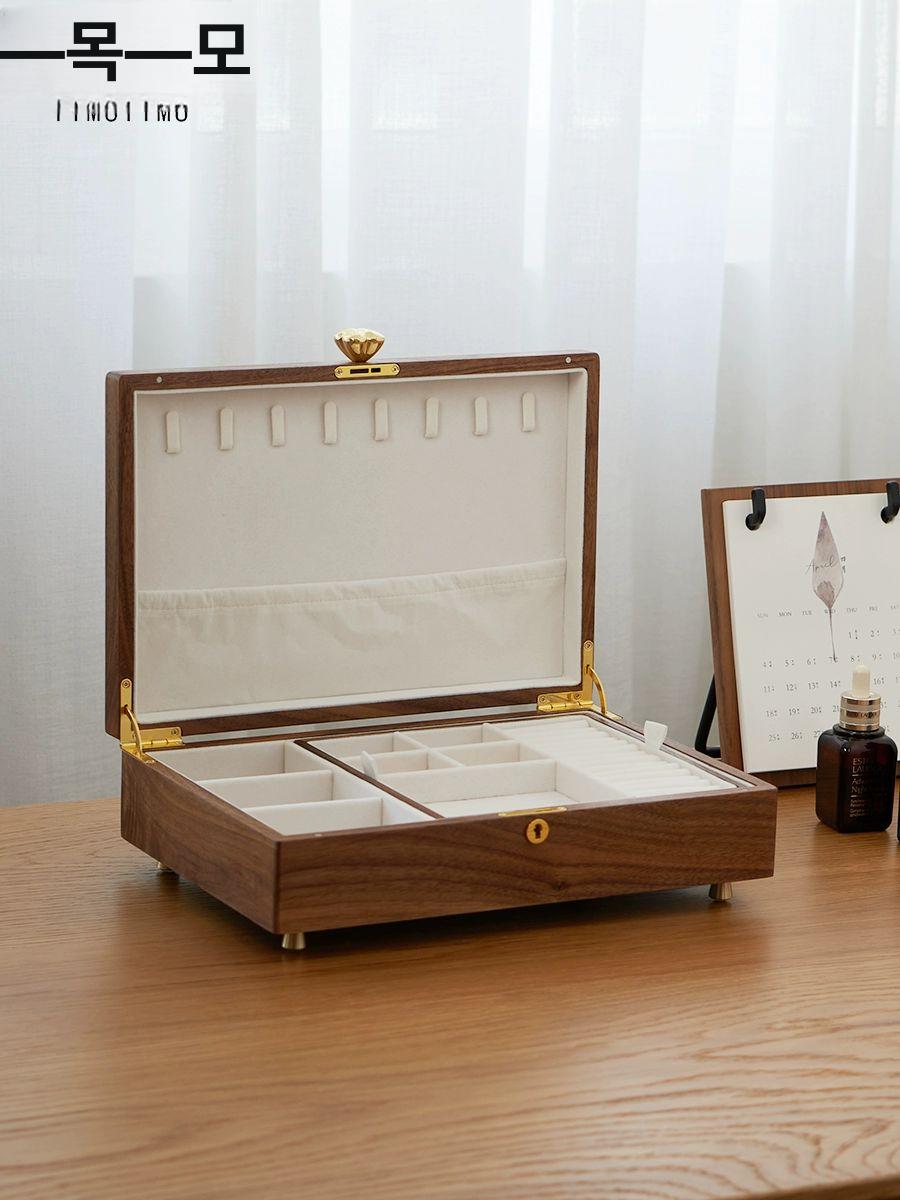 우드 보석함 원목 악세사리 정리 잠금 보관함 목걸이 악세서리 중형 커플링 엔틱 대형 블랙월넛 2단 대형 잠금장치 없음 - 상세 이미지 2