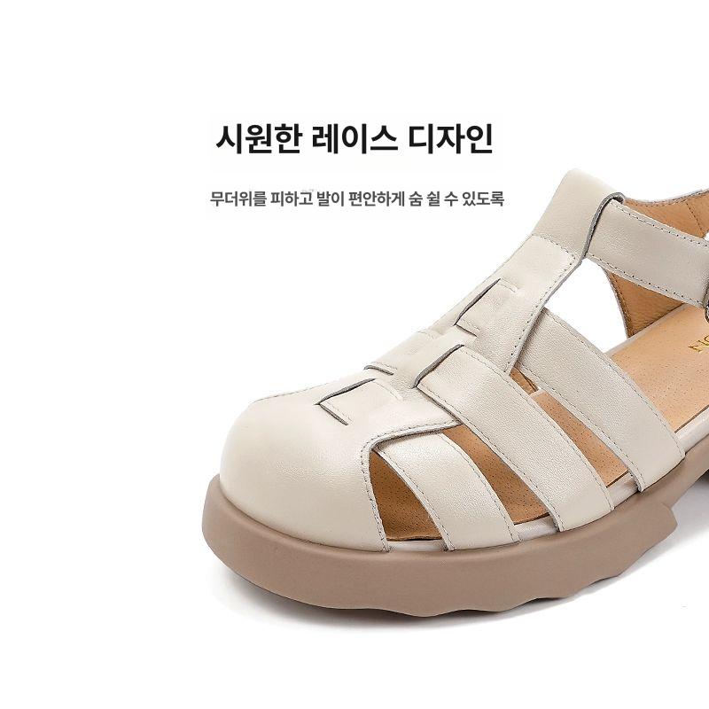 앞막힌샌들 가죽 가성비좋은 통굽 플랫폼 스트랩 뭉뚝한 바캉스 샌들 휴가 여행샌들 블랙 35 - 상세 이미지 4