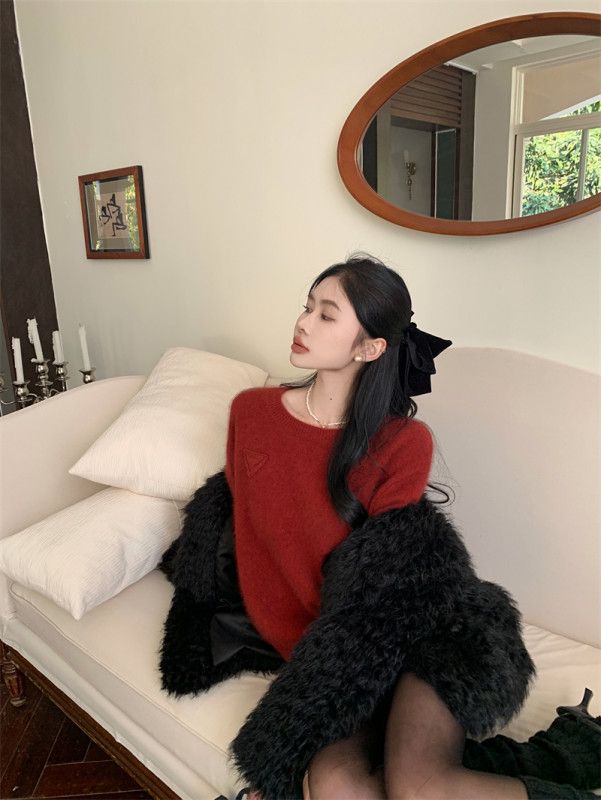 여성용 두꺼운 오버핏 스웨터 가을 겨울 편안한 착용감의 느슨한 스타일 니트탑 캐주얼한 외출용 스팽글 스커트와 매치하기 좋은 디자인 - 상세 이미지 2