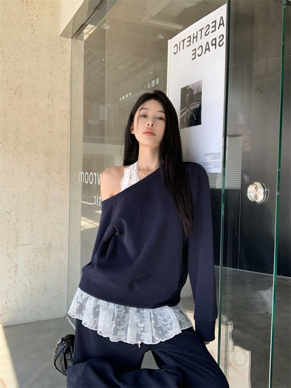 여성 초가을 캐주얼 트레이닝 세트 루즈핏 면 스웨트셔츠와 팬츠 편안한 착용감 데일리룩 공항룩 활용 가능 스타일리시한 디자인 - 상세 이미지 3