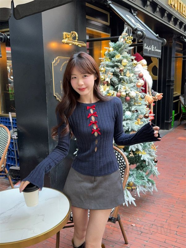 가을 여성용 루즈핏 니트 스웨터 캐주얼한 긴팔 라운드넥 상의 얇고 소프트한 착용감 플로우 디자인 데일리 웨어 - 상세 이미지 2