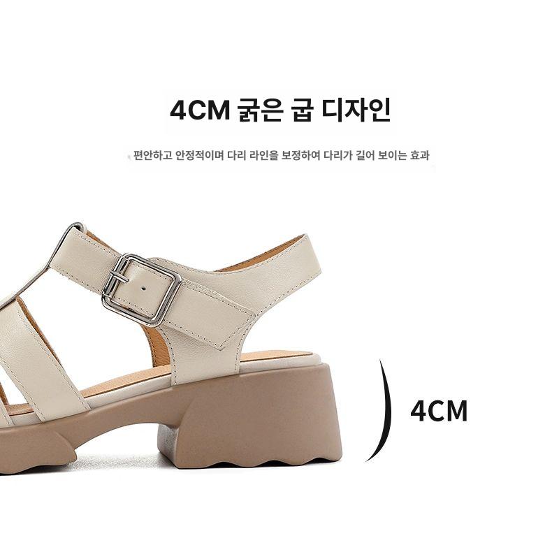 앞막힌샌들 가죽 가성비좋은 통굽 플랫폼 스트랩 뭉뚝한 바캉스 샌들 휴가 여행샌들 블랙 35 - 상세 이미지 5