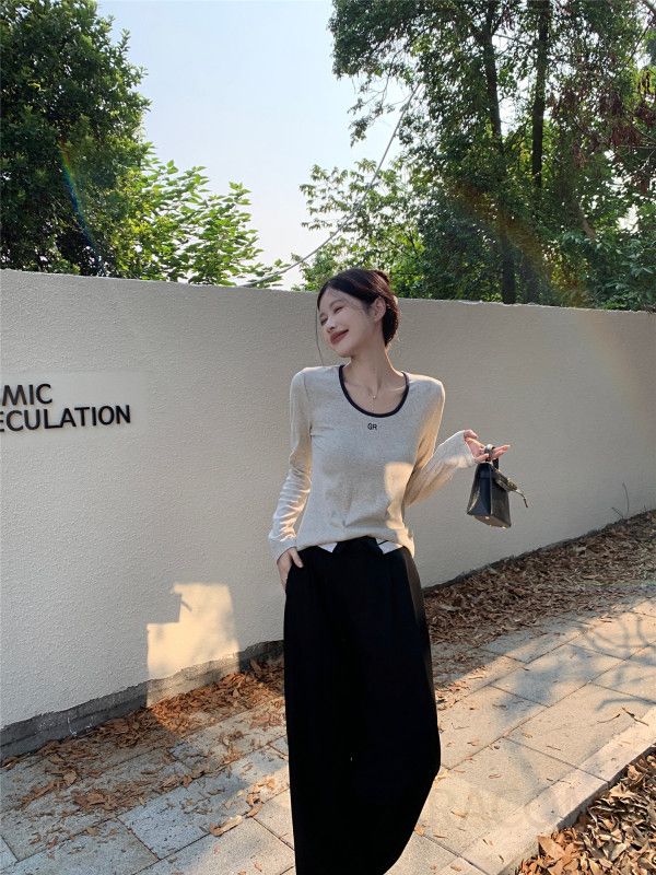 여성 긴팔 라운드넥 레터 프린트 티셔츠 초가을용 심플한 스타일 레이어드 가능 편안한 착용감 데일리룩으로 활용도 높은 캐주얼 - 상세 이미지 4