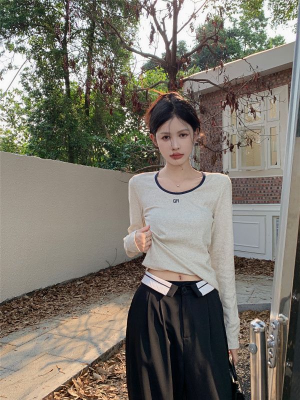 여성 긴팔 라운드넥 레터 프린트 티셔츠 초가을용 심플한 스타일 레이어드 가능 편안한 착용감 데일리룩으로 활용도 높은 캐주얼 - 상세 이미지 3