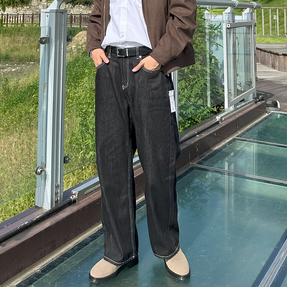 남자 와이드청바지 빅사이즈 밴딩 생지 데님 부츠컷 남자 청바지 - 상세 이미지 2