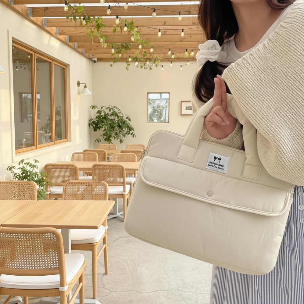 노트북 파우치 가방 맥북에어 삼성 갤럭시북5프로 엘지그램 태블릿 35.6cm(14인치), 아이보리