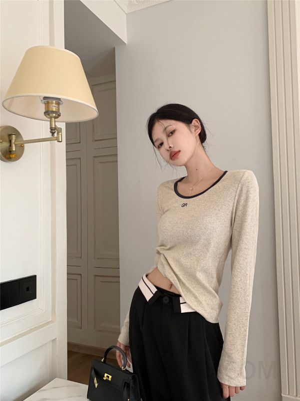 여성 긴팔 라운드넥 레터 프린트 티셔츠 초가을용 심플한 스타일 레이어드 가능 편안한 착용감 데일리룩으로 활용도 높은 캐주얼 - 상세 이미지 2