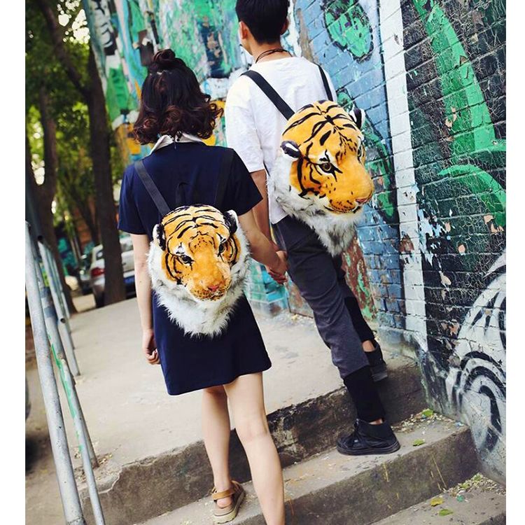 특이한 사자가방 인형 맹수 보송보송 예술 가면 유니크한 이상한 표범 가방 화이트타이거 대형 35x50x36cm - 상세 이미지 5