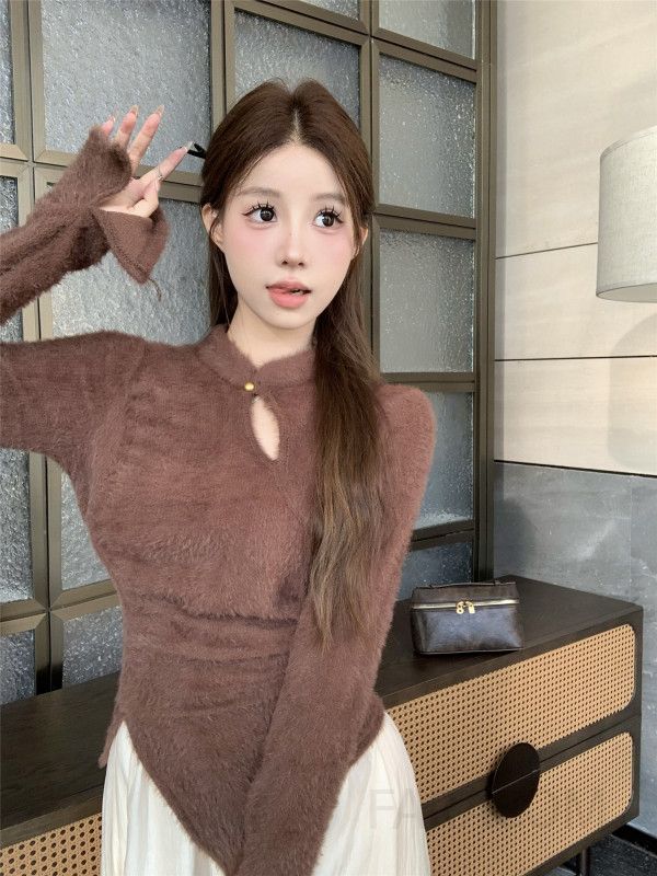 여성 슬림핏 스탠드칼라 니트 스웨터 가을 겨울용 따뜻한 긴팔티 캐주얼 스타일 데일리룩 옵션 활용도 높은 디자인 감각적 상의 - 상세 이미지 2