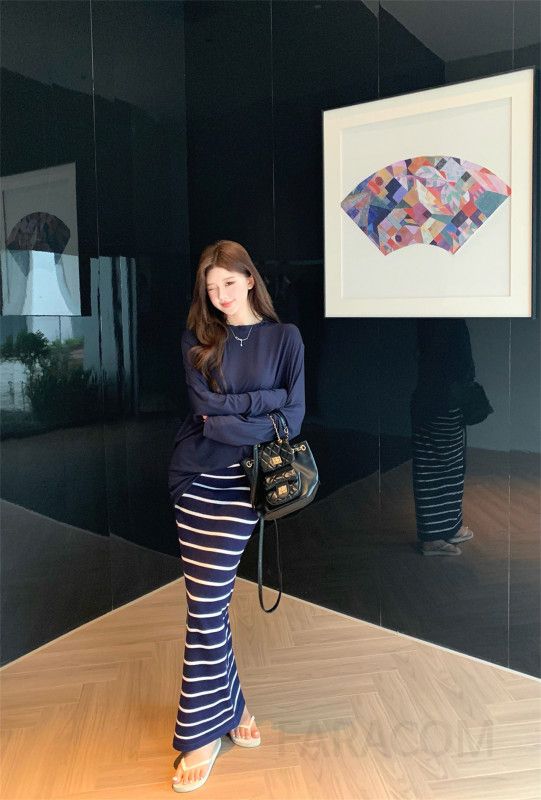 여성 긴팔 라운드 티셔츠 스커트 초가을 얇고 편안한 루즈핏 캐주얼 스타일 데일리웨어 레이어드 가능 외출용 - 상세 이미지 2