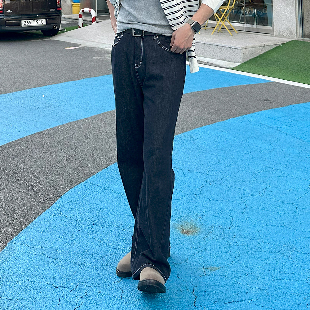 남자 와이드청바지 빅사이즈 밴딩 생지 데님 부츠컷 남자 청바지 - 상품 이미지
