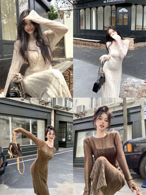 가을 겨울용 꽈배기 케이블 긴팔 니트 드레스 투피스 여성용 레이어드 스타일 추천 데일리룩 하객룩으로 활용도 높은 따뜻한 착용감 - 상세 이미지 2