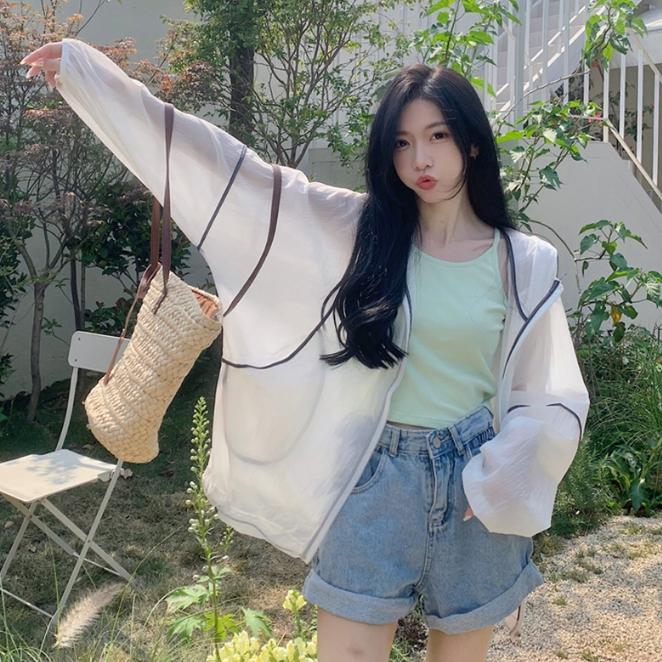 오버핏 여자 바람막이 시스루 가을 후드 바람막이 화이트 - 상세 이미지 3