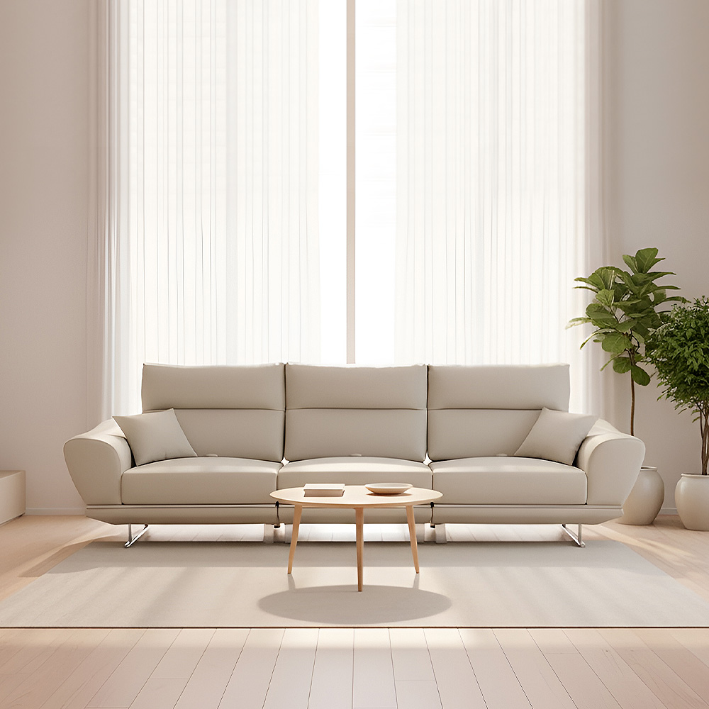 스코나 파루사 실리콘레더 좌방석 확장 스윙 소파 스툴미포함, 연베이지, 4인용