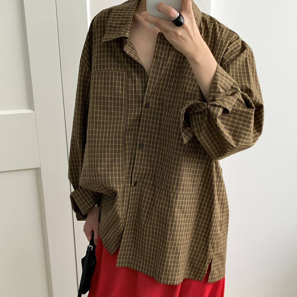 바스켓 어텀 체크 셔츠 오버핏 남방 (2c)