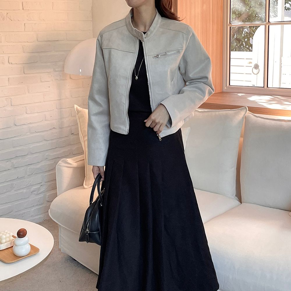 부드러운 무스탕 양털 스웨이드 크롭 가죽 숏 겨울 가을 라이더 간절기 봄 아우터 자켓 점퍼 이미지 6