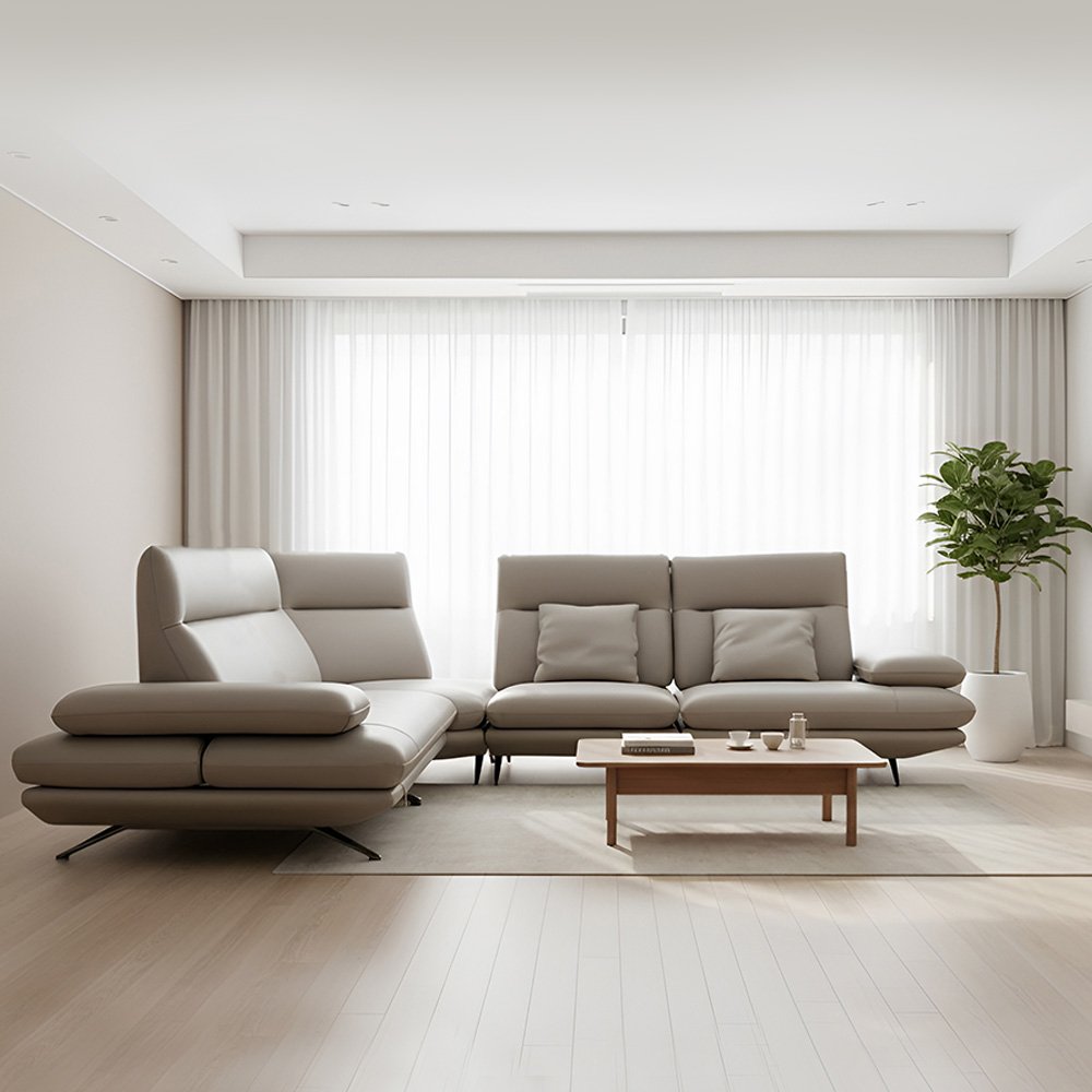 스코나 케니스 이태리 천연 면피 가죽 등받이 스윙 소파 스툴미포함, 딥크림, 코너형 5인용