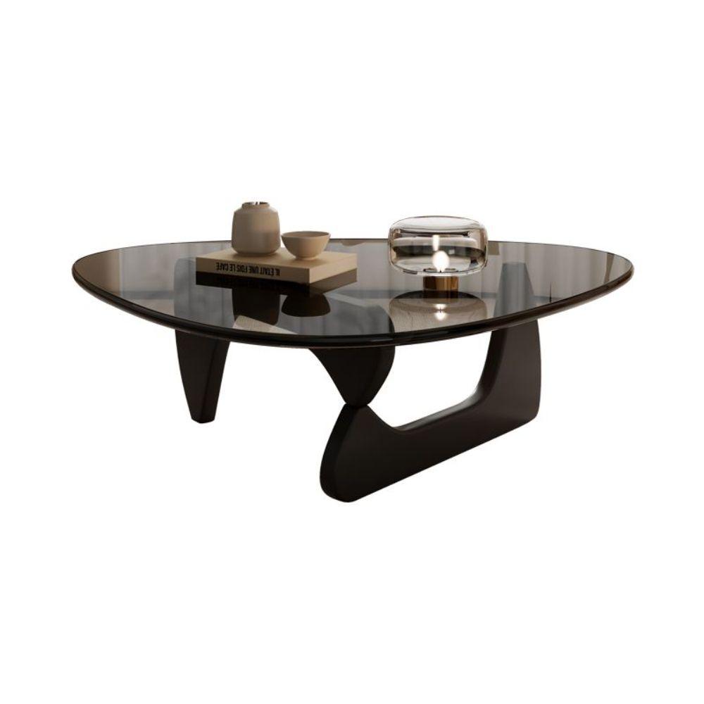 소파테이블 낮은 거실 원목 커피 테이블 강화유리 우드 블랙+투명 91x65x40cm - 상품 이미지