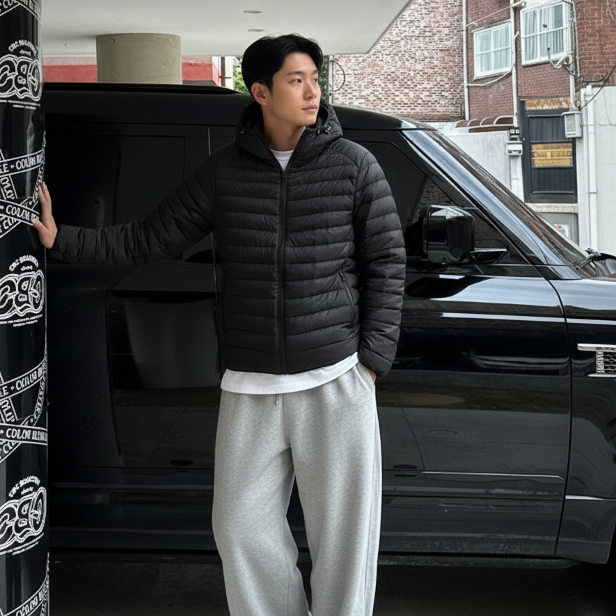 남자경량패딩 후드패딩 블랙, Free - 상품 이미지