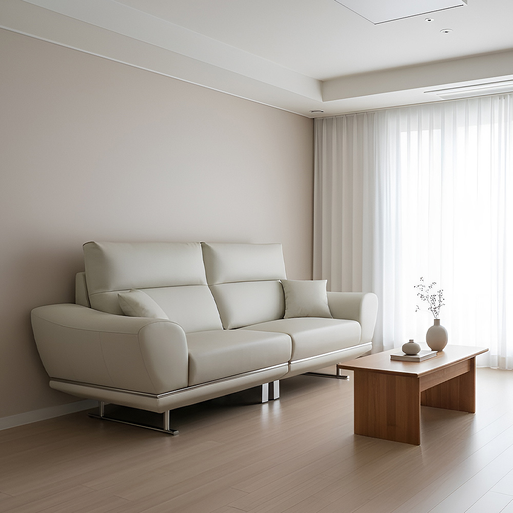 스코나 파루사 실리콘레더 좌방석 확장 스윙 소파 스툴미포함, 연베이지, 3인용