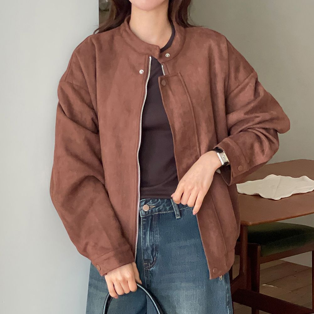 오버핏 스웨이드 여성 블루종 잠바 간절기 가을 아우터 여자 가을 점퍼 레더 블루종 - 상세 이미지 3