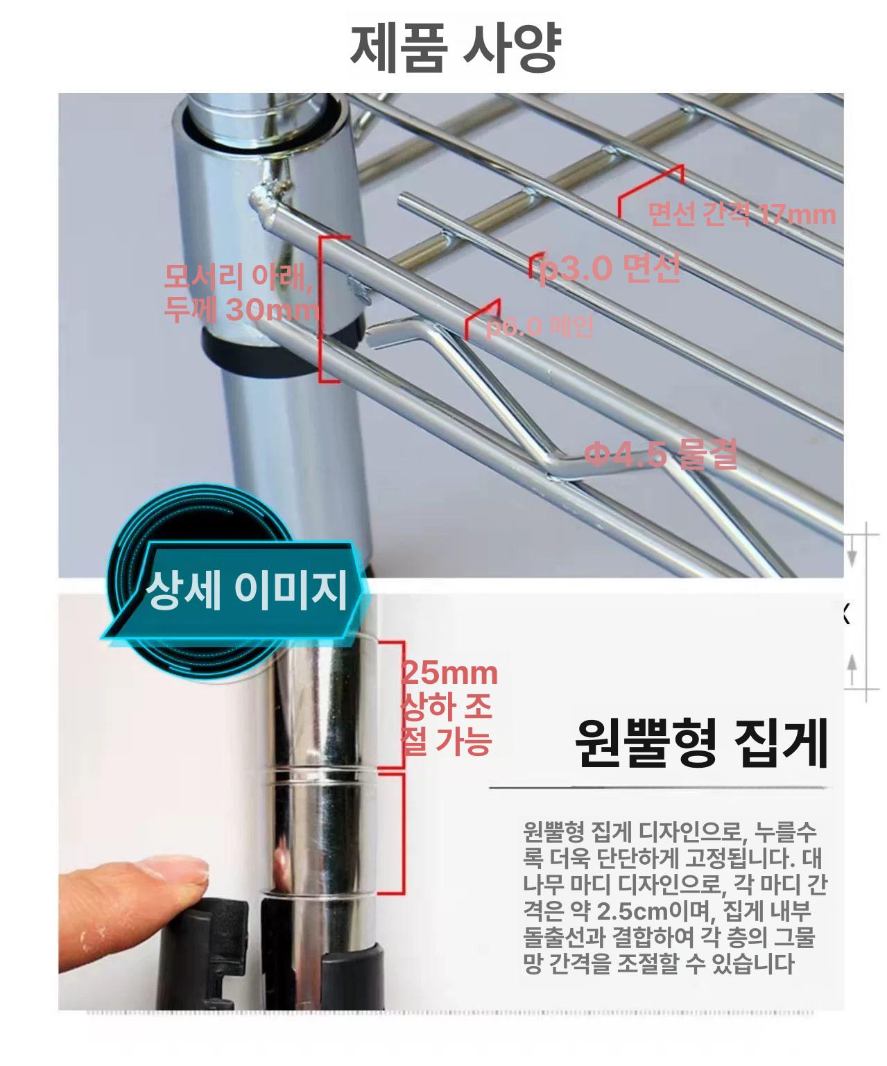 이동식 철재랙 진열대 바퀴 틈새선반 스피드랙 바퀴달린 선반 수납 철제선반 1060Lx355Wx1500H 4단 3인치 PVC 바퀴 포함 - 상세 이미지 2