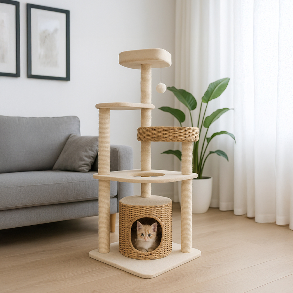 레토 프리미엄 캣타워 4단 고퀄리티 캣폴 고양이 숨숨집 기둥 스크래쳐