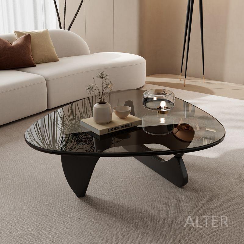 소파테이블 낮은 거실 원목 커피 테이블 강화유리 우드 블랙+투명 91x65x40cm - 상세 이미지 3