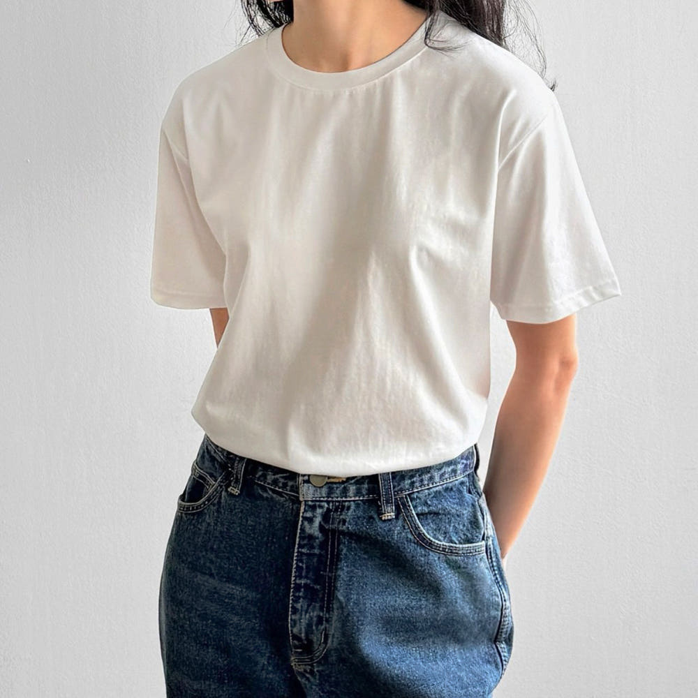 가을 소프트 촉감 모달 여성 티셔츠 기본 면 라운드 이너 레이어드 여자흰티 여성 반팔티