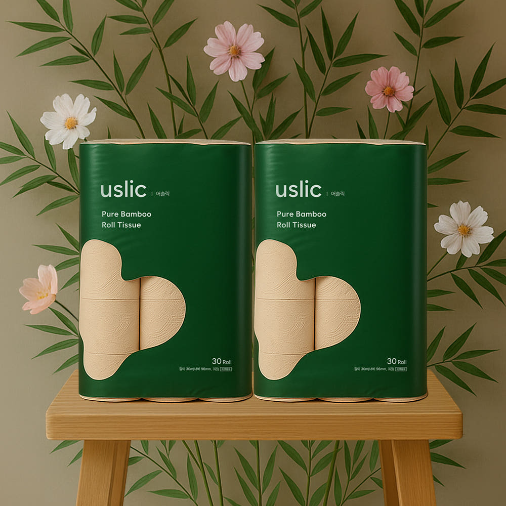USLIC 어슬릭 대나무휴지 먼지없는 두루마리휴지 30m 30롤 2팩