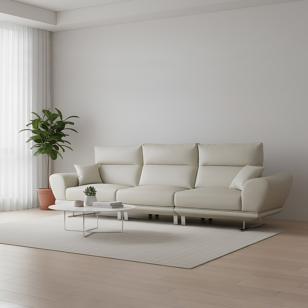 스코나 파루사 실리콘레더 좌방석 확장 스윙 소파 스툴미포함, 연베이지, 4인용