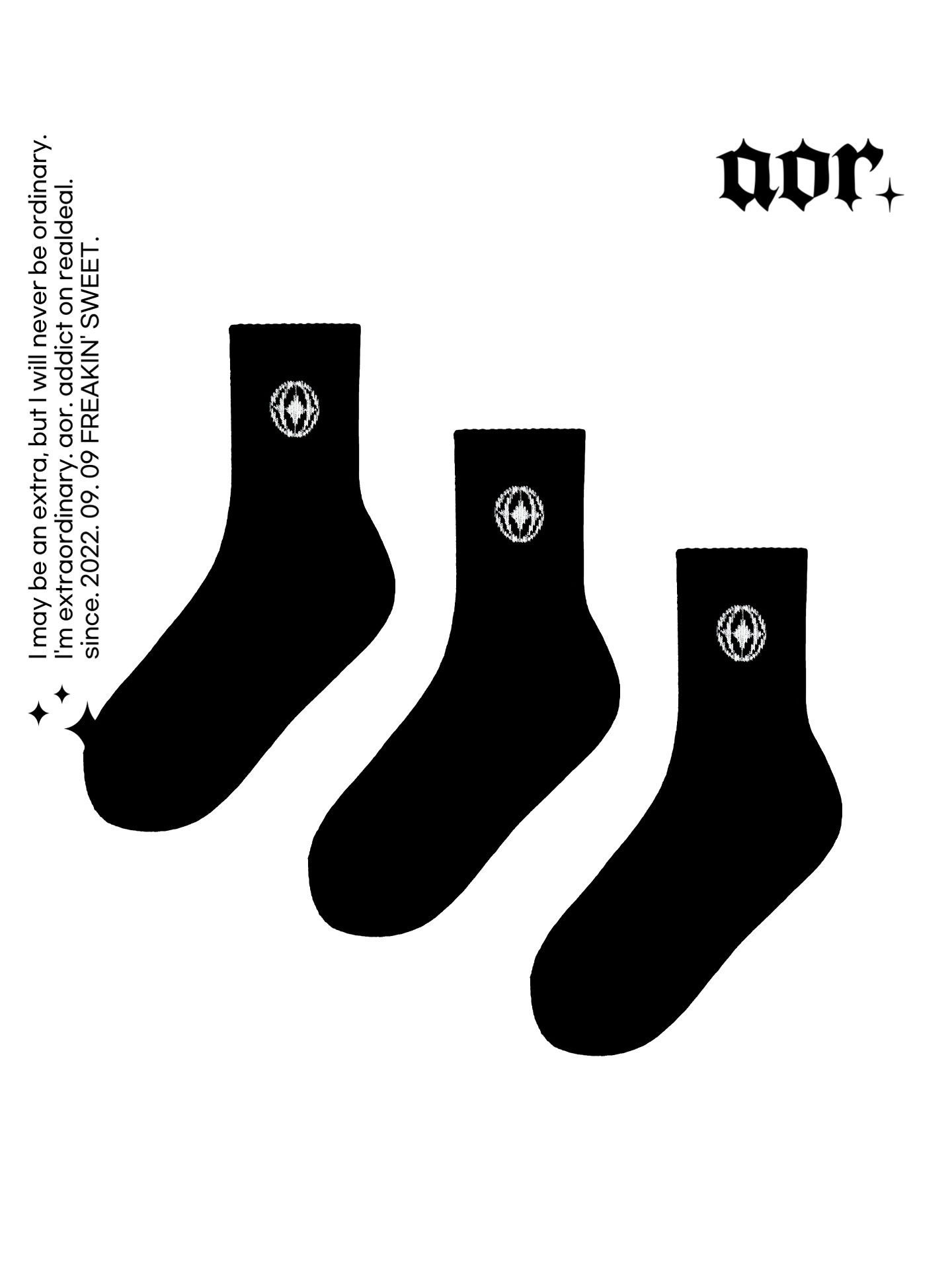 aor. 트레이닝 크루 삭스 블랙 3 팩 2TYPE 스포츠 러닝 양말 중목 에이오알닷 - 상품 이미지