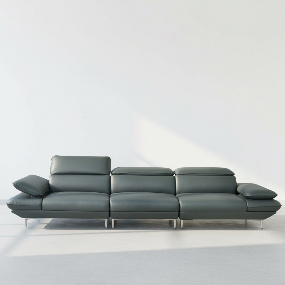 스코나 브리프 나파 통가죽 헤드 팔걸이 틸팅 소파 스툴미포함, 네이비, 4인용