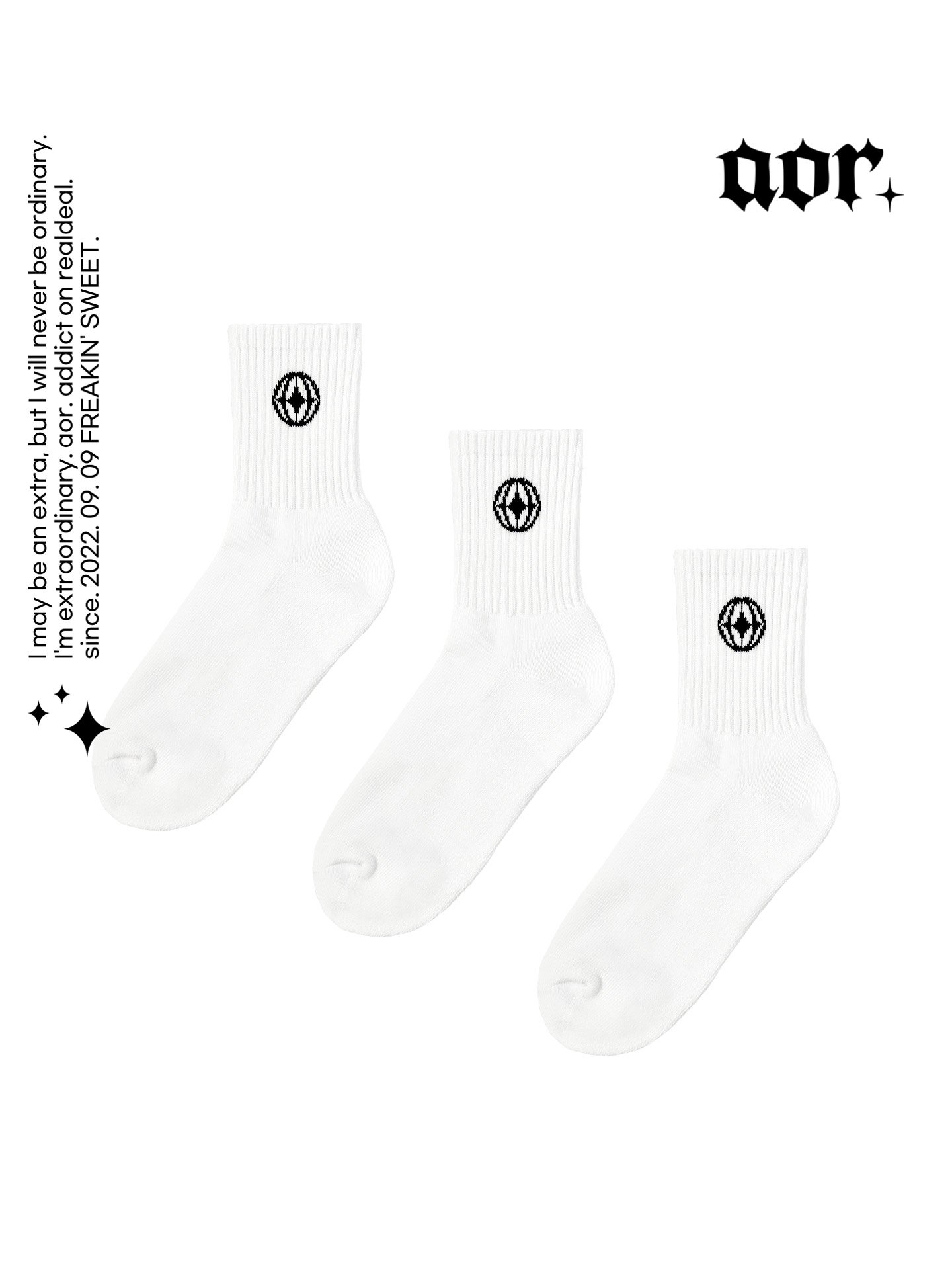 aor. 트레이닝 크루 삭스 화이트 3 팩 2TYPE 스포츠 러닝 양말 중목 에이오알닷 - 상품 이미지