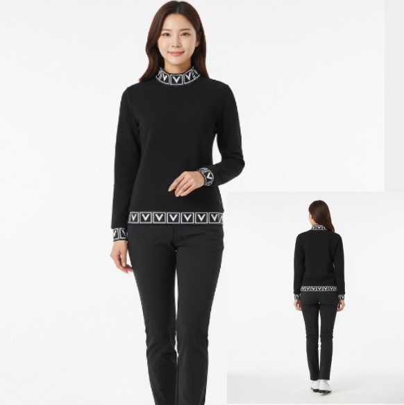 볼빅골프 여성 가을 깔끔하고 심플한 하이넥 필드룩 골프웨어 골프 티셔츠 - 상품 이미지