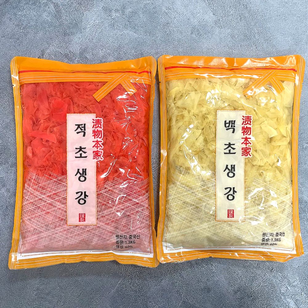 업소용 초생강 대용량 1.3kg 10개 1박스 백초 적초 슬라이스 채 - 상품 이미지