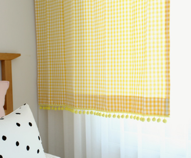 바이아미 메르시폼폼 체크 아이방 노랑 커튼 핀스타일 맞춤제작