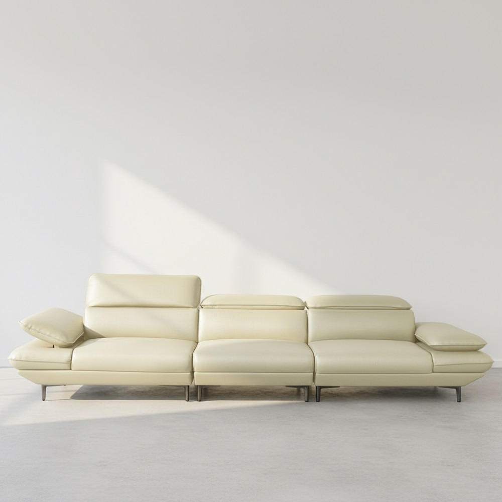 스코나 브리프 나파 통가죽 헤드 팔걸이 틸팅 소파 스툴미포함, 아이보리, 4인용