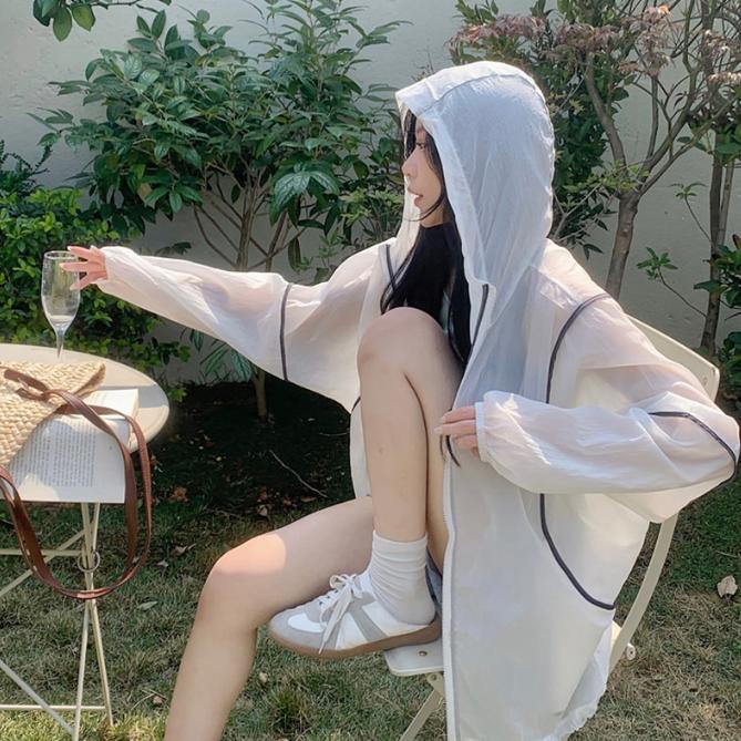 오버핏 여자 바람막이 시스루 가을 후드 바람막이 화이트 - 상세 이미지 2