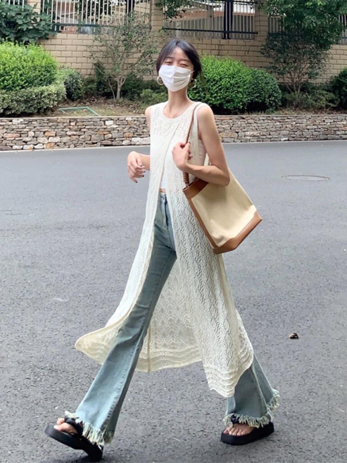 레이스 뷔스티에 시스루 레이어드원피스 끈조절 루즈핏 롱원피스 트임 플라워 셔링 원피스 애프리콧 S - 상품 이미지