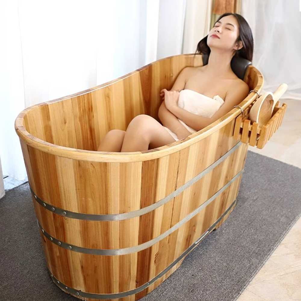 히노끼 욕조 원목 편백 대형 반신욕 인테리어 목욕통 통나무 100Lx60Wx65H 덮개X - 상품 이미지