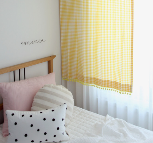 바이아미 메르시폼폼 체크 아이방 노랑 커튼 핀스타일 맞춤제작