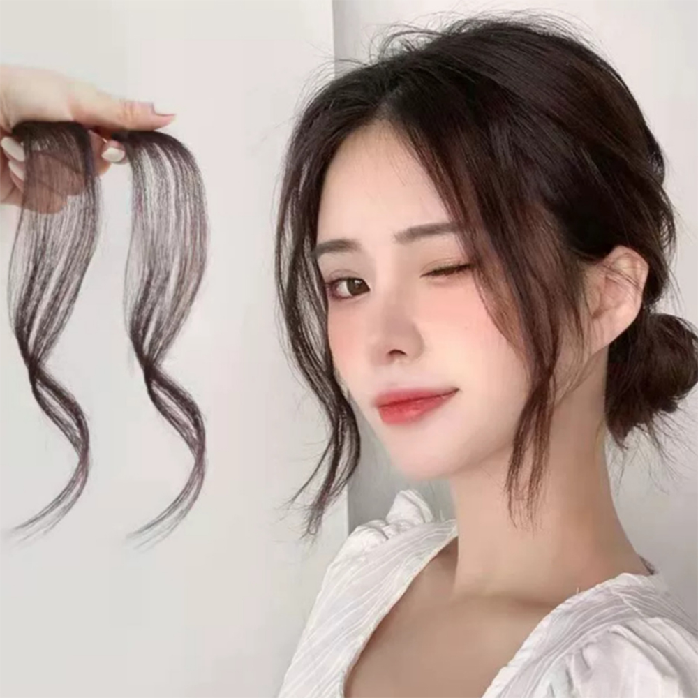 옆머리 부분 가발 웨이브 펌 파마 블랙 브라운 다크 앞머리 헤어 피스 붙임 예쁜 - 상품 이미지