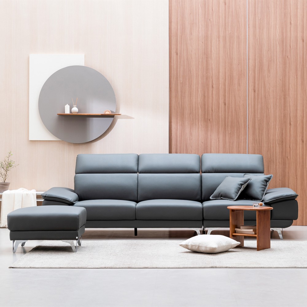 타이탄 카페 라운지 신소재 가죽 소파 스툴미포함, 다크그레이, 3인용