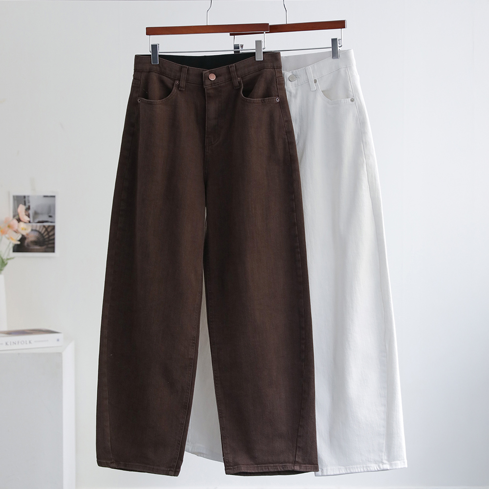 [흐르듯 슬림핏] 엘리든 히든밴딩 와이드 배기핏 일자핏 코튼 데님 팬츠 - 상세 이미지 2