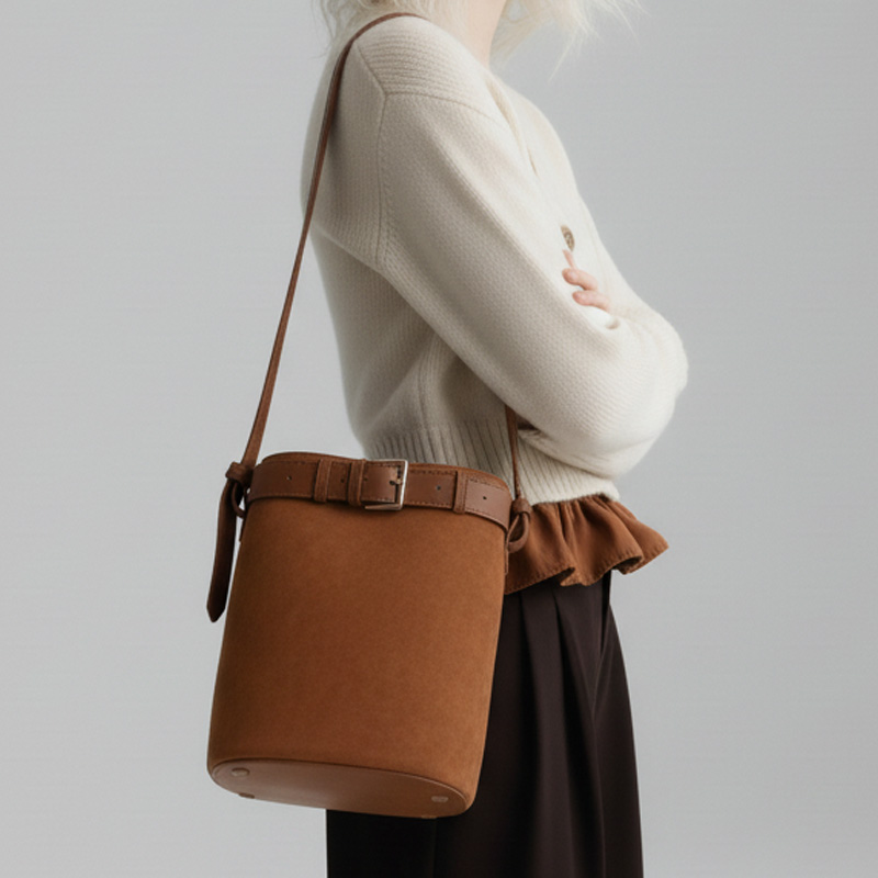 스웨이드 숄더백 원통 버킷백 가을 겨울 데일리 세무 가방 M1322970 - 상세 이미지 2