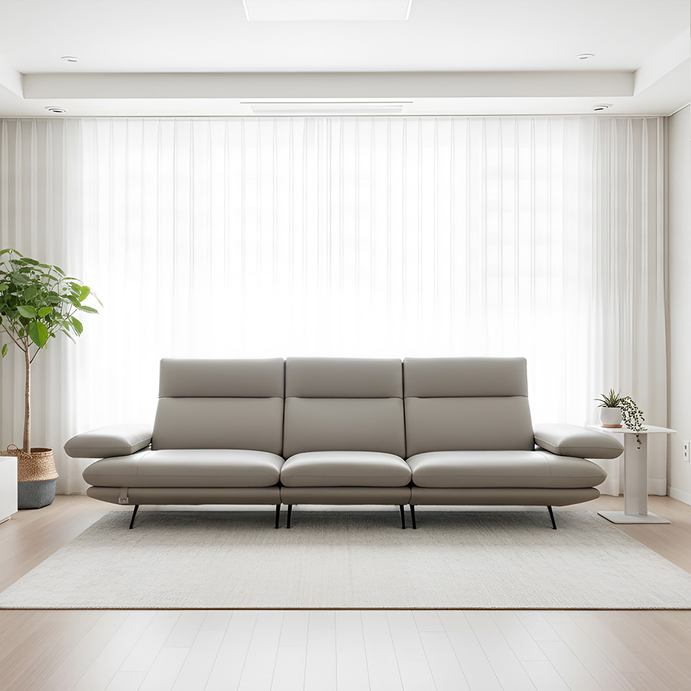 스코나 케니스 이태리 천연 면피 가죽 등받이 스윙 소파 스툴미포함, 딥크림, 4인용