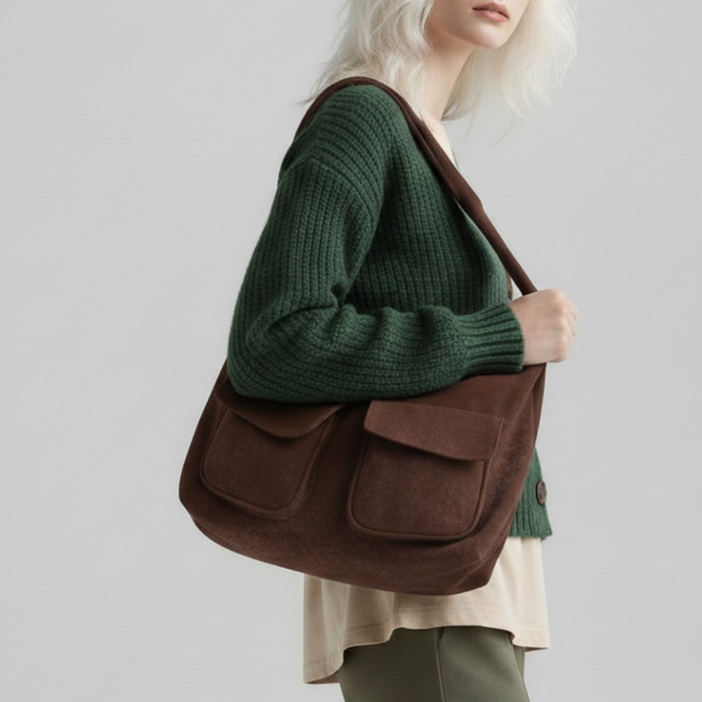 스웨이드 가죽 숄더백 보부상 가방 데일리 겨울 쇼퍼백 가벼운 세무 호보백 M1022975 - 상세 이미지 3